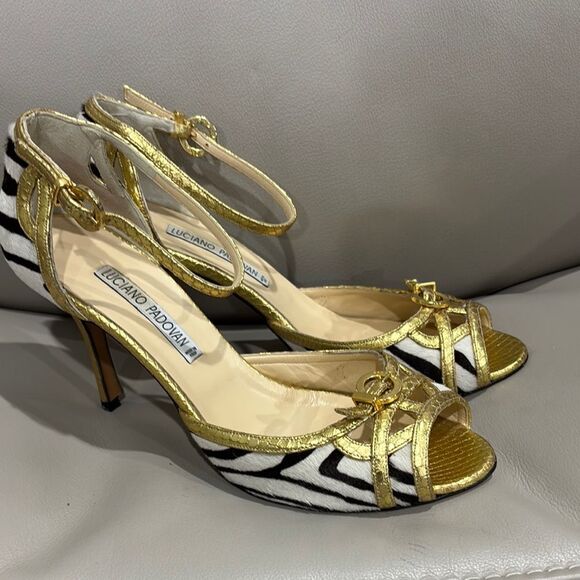 Luciano Padovan Gold and Calf Hair Heels - Picture 1 of 6